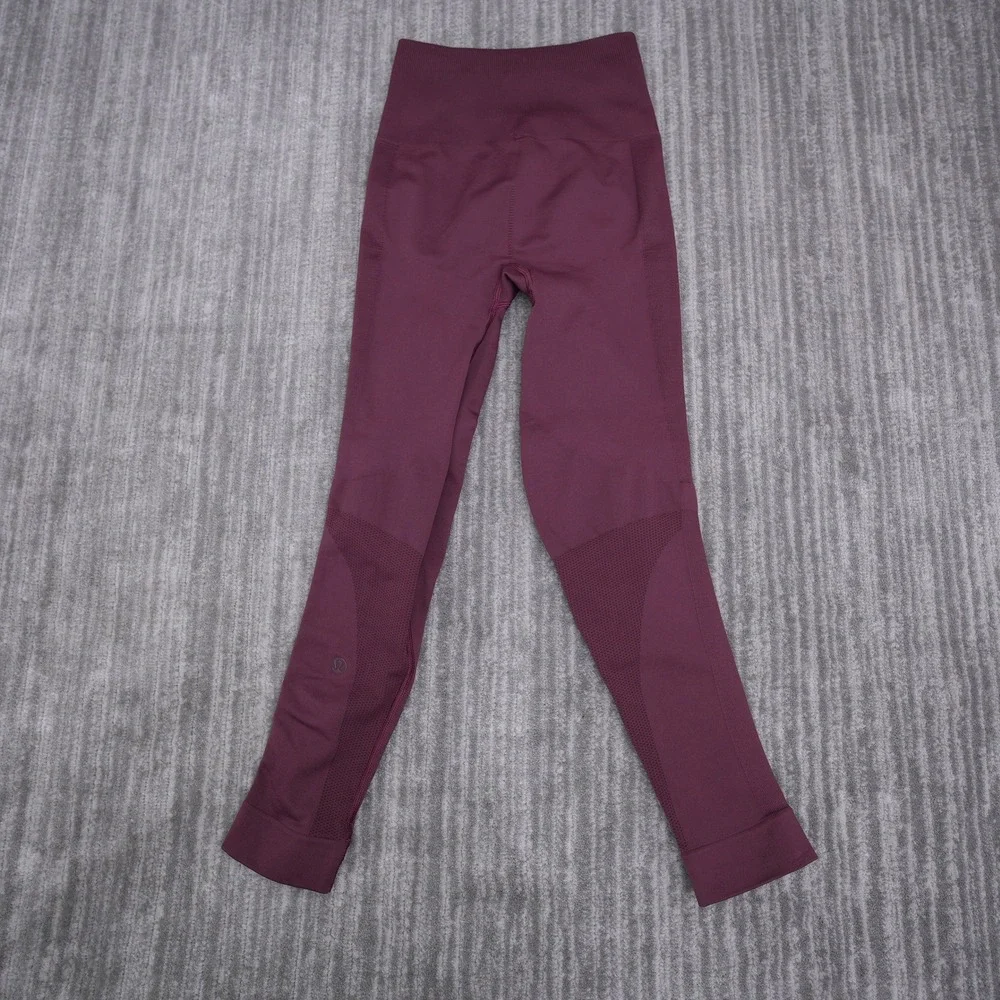 Lululemon Ebb to Street Tight 21 Burgundy Plum Seamless Mesh Leggings Womens 2